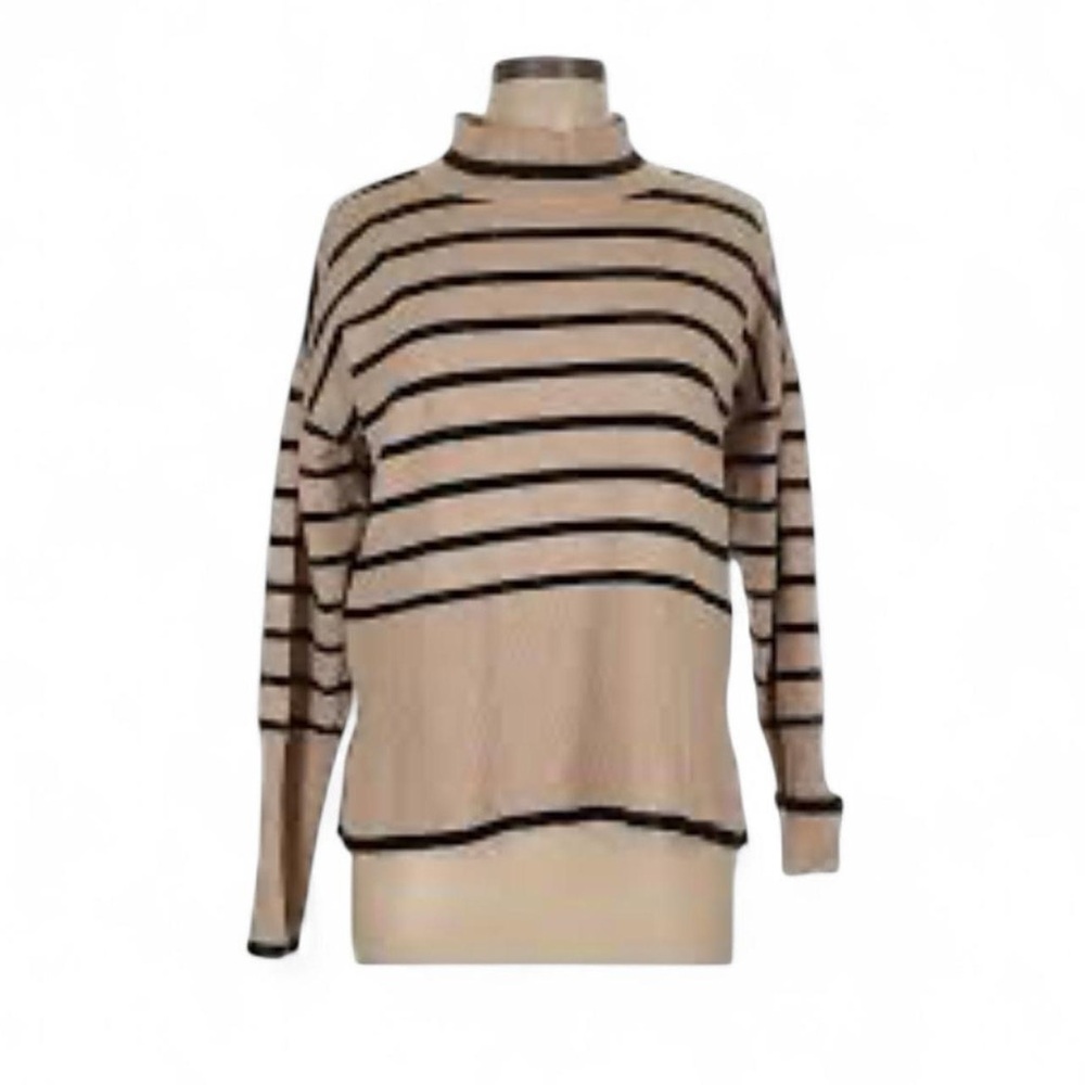 Rachel Zoe Beige and Black Striped Turtleneck Sweater